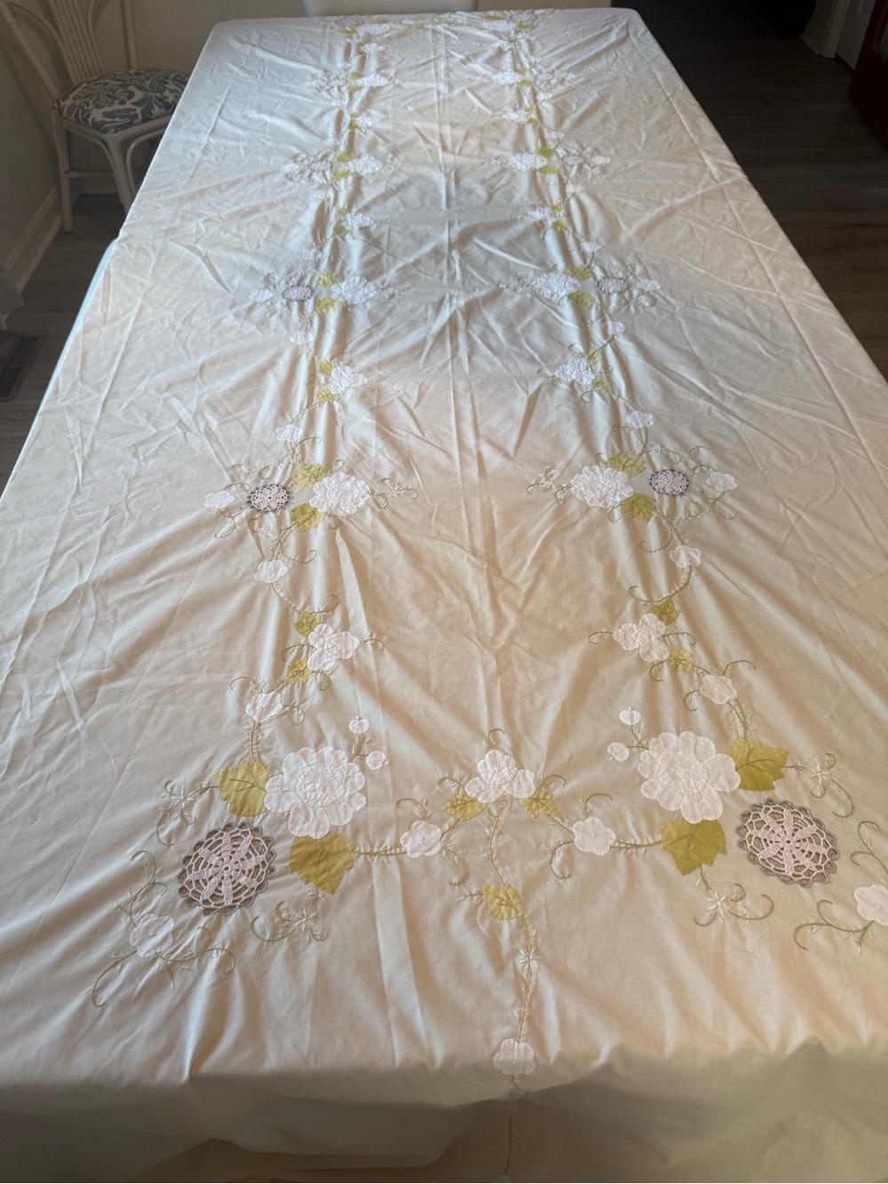 Embroidered Ivory/cream Floral Tablecloth - very large